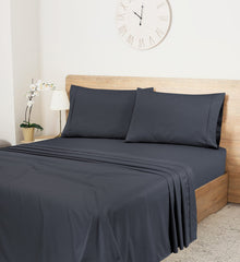ROYALE LINENS 400 Thread Count 100% American Grown Cotton 4 Piece Sateen Sheet Set - 1 Fitted Sheet, 1 Flat Sheet, 2 Pillow case - Grey Bedsheet - Cotton Sheets - ( Spanish Slate)
