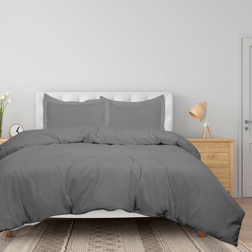 ROYALE LINENS Grey Duvet Cover  - Duvet Cover Set - 3 Piece Double Brushed Duvet Covers with Zipper Closure, 1 Queen Duvet Cover and 2 Pillow Shams ( Grey)