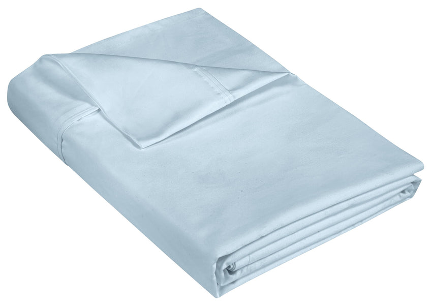 400 Thread Count 100% American Grown Cotton Flat Sheet - Cooling Sheets - Sheets - Luxury Sateen Weave - Flat Sheet Sold Separately - Soft Blue Flat Sheet Only (Caribbean Blue)