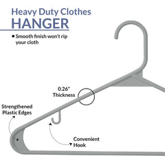 ROYALE Plastic Hangers - Grey Plastic Hangers - Clothes Hanger With Hooks – Heavy Duty Space Saving Coat Hangers Ideal For Everyday Use For Tops, Skirt, Dress, Shirts, Pants ( Grey)