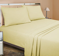 ROYALE LINENS Striped Bed Sheet Set - Microfiber 1800 Bedding - 1 Fitted Sheet, 1 Flat Sheet, 2 Pillowcase - Wrinkle & Fade Resistant - 4 Piece Damask Stripe Bed Sheet Set (Stripe Beige)