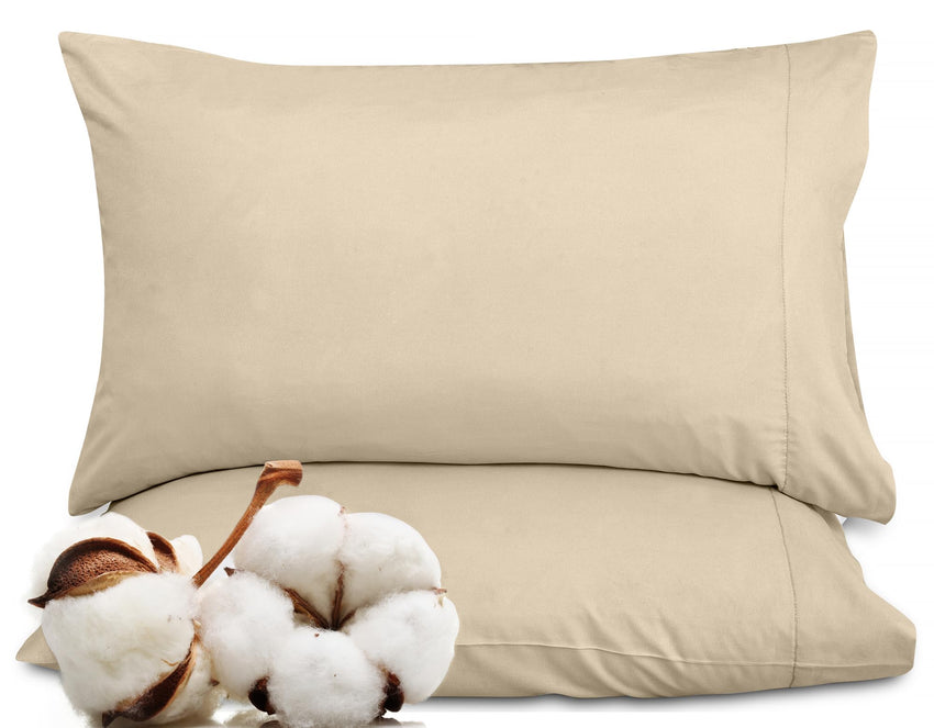 ROYALE LINENS 300 Thread Count 100% Long Staple Combed Cotton Pillowcases Set of 2 - Ultra Soft - Bed Pillow Cover - Breathable, Cool & Crisp Percale Cream Pillow Cases ( Cream)
