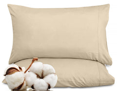 ROYALE LINENS 300 Thread Count 100% Long Staple Combed Cotton Pillowcases Set of 2 - Ultra Soft - Bed Pillow Cover - Breathable, Cool & Crisp Percale Cream Pillow Cases ( Cream)