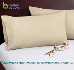 ROYALE LINENS 300 Thread Count 100% Long Staple Combed Cotton Pillowcases Set of 2 - Ultra Soft - Bed Pillow Cover - Breathable, Cool & Crisp Percale Cream Pillow Cases ( Cream)