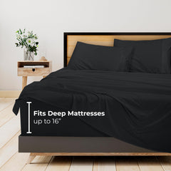 ROYALE LINENS - 4 Piece Bed Sheet - Soft Brushed Microfiber 1800 Bedding Set - 1 Fitted Sheet, 1 Flat Sheet, 2 Pillow case - Wrinkle & Fade Resistant Luxury Sheet Set (Black)