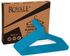 ROYALE Plastic Hangers - Blue Plastic Hangers - Clothes Hanger With Hooks – Heavy Duty Space Saving Coat Hangers Ideal For Everyday Use For Tops, Skirt, Dress, Shirts, Pants ( Blue)