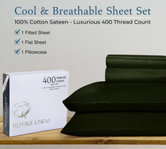 ROYALE LINENS 400 Thread Count 100% American Grown Cotton 4 Piece Sateen Sheet Set - 1 Fitted Sheet, 1 Flat Sheet, 2 Pillow case - Green Bedsheet - Cotton Sheets - ( Leaf Green)