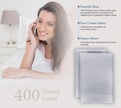 Royale Linens 400 Thread Count 100% American Grown Cotton Pillowcase Set - Luxury Sateen Pillow case - 20"x30" Inch - Soft & Smooth Set of 2 Silver Pillowcases - (Spanish Silver)