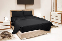 Royale Linen Striped Bed Sheet Set - Microfiber 1800 Bedding - 1 Fitted Sheet, 1 Flat Sheet, 2 Pillow case - Wrinkle & Fade Resistant - 4 Piece Damask Stripe Bed Sheet Set (Stripe Black)