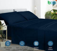400 Thread Count 100% American Grown Cotton Flat Sheet - Cooling Sheets - Sheets - Luxury Sateen Weave - Flat Sheet Sold Separately - Navy Flat Sheet Only ( Rivera Navy)
