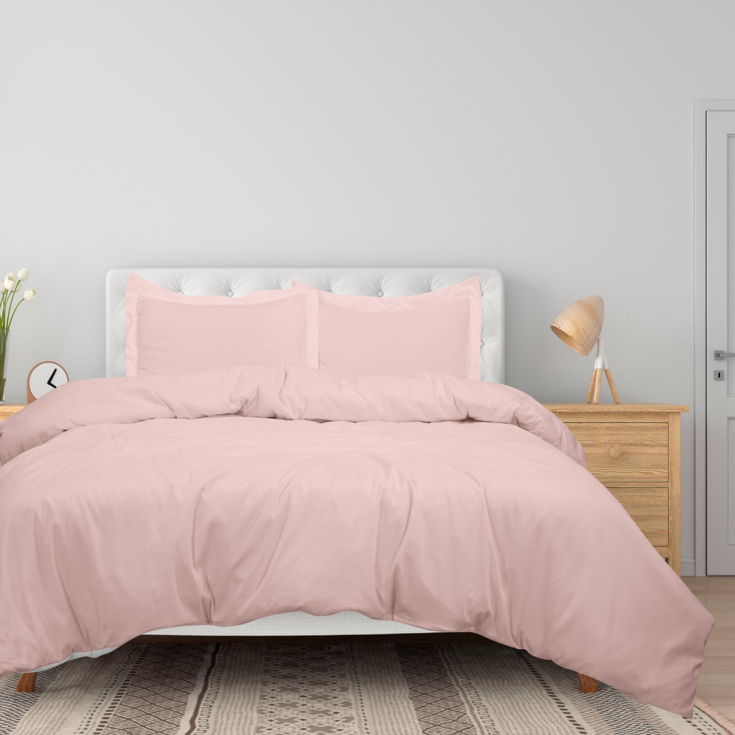ROYALE LINENS Pink Duvet Cover - Duvet Cover Set - 3 Piece Double Brushed Duvet Covers with Zipper Closure, 1 Duvet Cover and 2 Pillow Shams ( Pink)