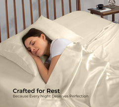 Royale Linens Bamboo Viscose Flat Sheets Only - Cooling Sheets - Organic Viscose Derived from Bamboo - Flat Sheet Only - Top Sheet - Breathable & Silky Bedding (Sand)