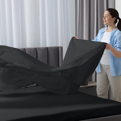 ROYALE LINENS - 4 Piece Bed Sheet - Soft Brushed Microfiber 1800 Bedding Set - 1 Fitted Sheet, 1 Flat Sheet, 2 Pillow case - Wrinkle & Fade Resistant Luxury Sheet Set (Black)