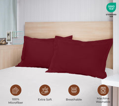 Royale Linens Pillow Shams 2 Pack - Brushed 1800 Microfiber - Bed Pillow Shams Wrinkle Resistant Super Soft and Cozy- Back Overlap Closure - Oxford Pillow Case (Burgundy)