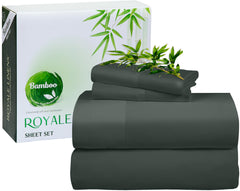 Royale Linens Bamboo Viscose Sheet Set - Cooling Bed Sheet Set - 1 Fitted, 1 Flat & 2 Pillowcase - Fits Up to 16" - Organic Viscose Derived from Bamboo - Bedding Sheet & Pillowcase (Grey)