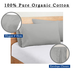 ROYALE LINENS 300 Thread Count 100% Long Staple Combed Cotton Pillowcases Set of 2 - Ultra Soft - Bed Pillow Cover - -Breathable, Cool & Crisp Percale Silver Pillow Cases (Silver)