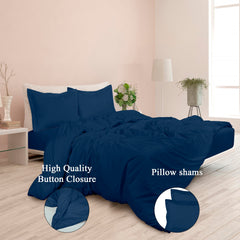 ROYALE Navy Duvet Cover- Washed Duvet Cover Set, 3 Piece Double Brushed Duvet Covers with Button Closure - 1 Duvet Cover and 2 Pillow Shams - Comforter Cover