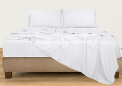 ROYALE LINENS 300 Thread Count 100% Long Staple Combed Cotton Sheet Set - 4 Piece Bed Sheet 1 Fitted Sheet, 1 Flat Sheet, 2 Pillow case - Breathable, Cool & Crisp Percale Sheet Set (White)