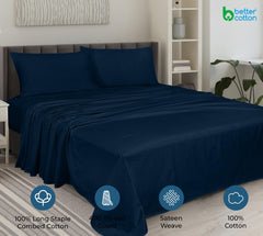 ROYALE LINENS 400 Thread Count 100% American Grown Cotton 4 Piece Sateen Sheet Set - 1 Fitted Sheet, 1 Flat Sheet, 2 Pillow case - Navy Bedsheet - Cotton Sheets - (Rivera Navy)