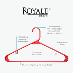 ROYALE Plastic Hangers - Red Plastic Hangers - Clothes Hanger With Hooks – Heavy Duty Space Saving Coat Hangers Ideal For Everyday Use For Tops, Skirt, Dress, Shirts, Pants ( Red)