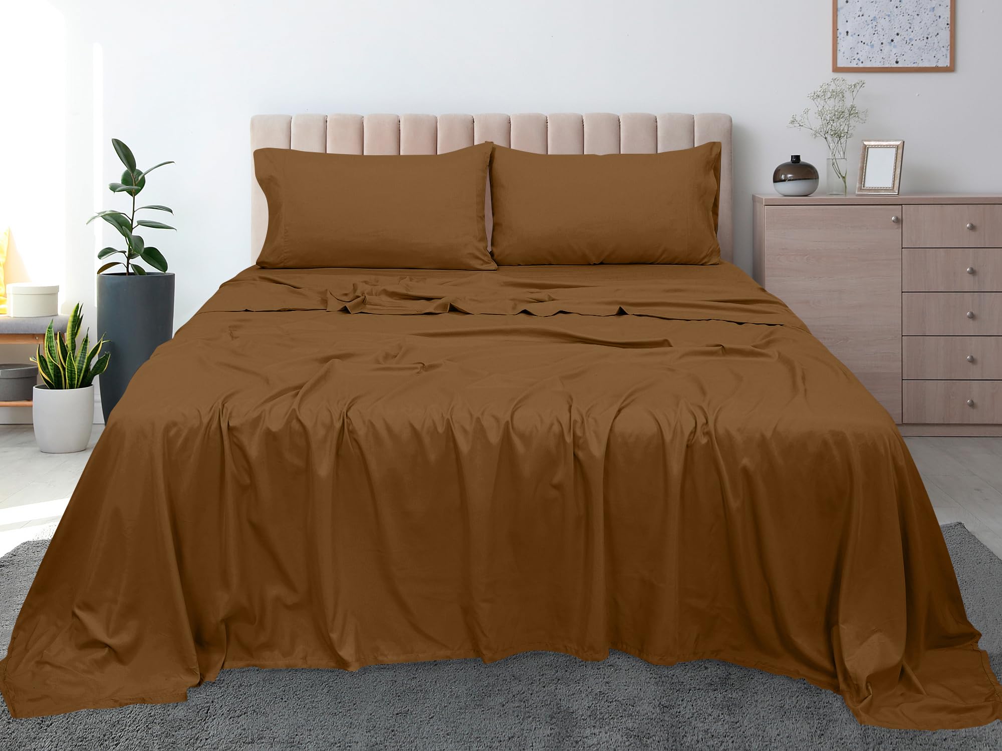 ROYALE LINENS 300 Thread Count 100% Long Staple Combed Cotton Flat Sheet - Super Soft- Top Sheet -Flat Sheet Sold Separately - Breathable Cool & Crisp Percale Flat Sheet Only (Chocolate)
