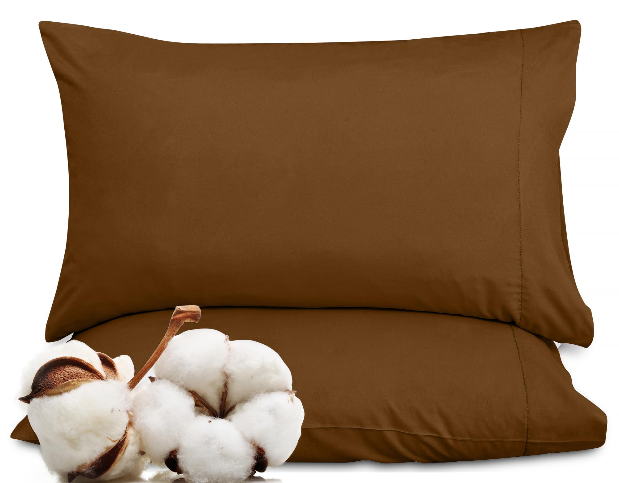 ROYALE LINENS 300 Thread Count 100% Long Staple Combed Cotton Pillowcases Set of 2 - Soft - Bed Pillow Cover- Breathable, Cool & Crisp Percale Brown Pillow Cases (Chocolate)