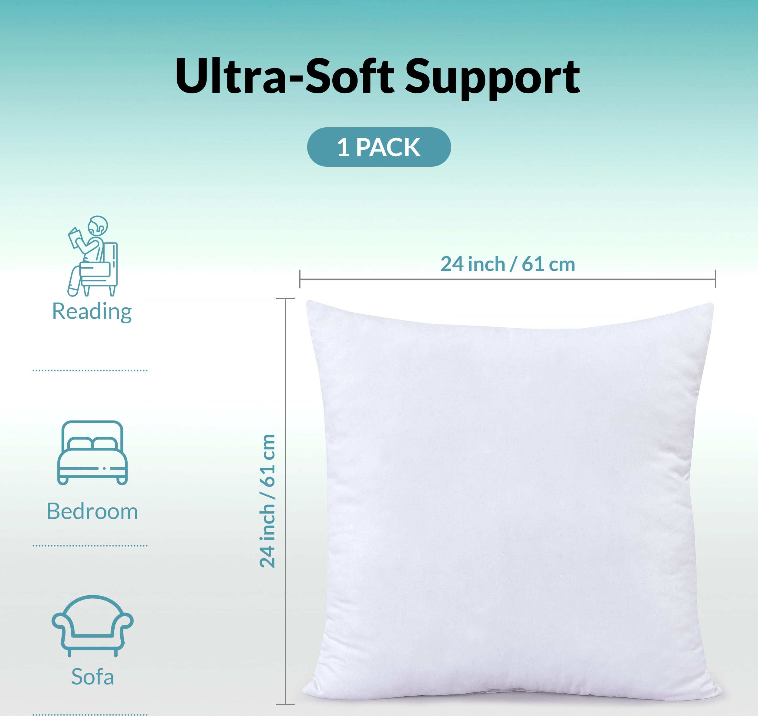 ROYALE LINENS Throw Pillow Insert - Square Pillow - Bed & Couch Pillow - Sofa Pillow Insert - Decorative Pillow Insert - Inner Cushion - Pillow & Shams Stuffer White 1 Pack Pillow Insert