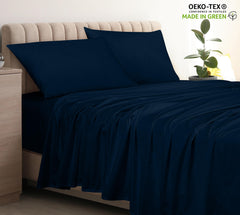 400 Thread Count 100% American Grown Cotton Flat Sheet - Cooling Sheets - Sheets - Luxury Sateen Weave - Flat Sheet Sold Separately - Navy Flat Sheet Only ( Rivera Navy)