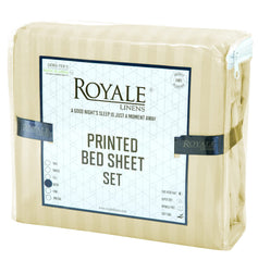 ROYALE LINENS Striped Bed Sheet Set - Microfiber 1800 Bedding - 1 Fitted Sheet, 1 Flat Sheet, 2 Pillowcase - Wrinkle & Fade Resistant - 4 Piece Damask Stripe Bed Sheet Set (Stripe Beige)