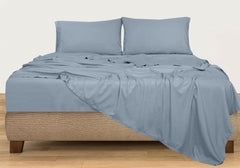 ROYALE LINENS 300 Thread Count 100% Long Staple Combed Cotton Sheet Set - 4 Piece Bed Sheet 1 Fitted Sheet, 1 Flat Sheet, 2 Pillowcases - Breathable, Cool & Crisp Percale Sheet Set (Cool Blue)