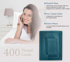 ROYALE LINENS 400 Thread Count 100% American Grown Cotton 4 Piece Sateen Sheet Set - 1 Fitted Sheet, 1 Flat Sheet, 2 Pillow case - Sea Green Bedsheet - Cotton Sheets - (Sea Green)