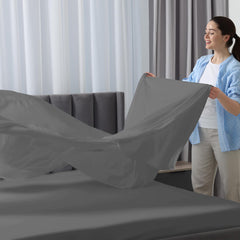 ROYALE LINENS - 4 Piece Bed Sheet - Soft Brushed Microfiber 1800 Bedding Set - 1 Fitted Sheet, 1 Flat Sheet, 2 Pillow case - Wrinkle & Fade Resistant Luxury Sheet Set (Grey)