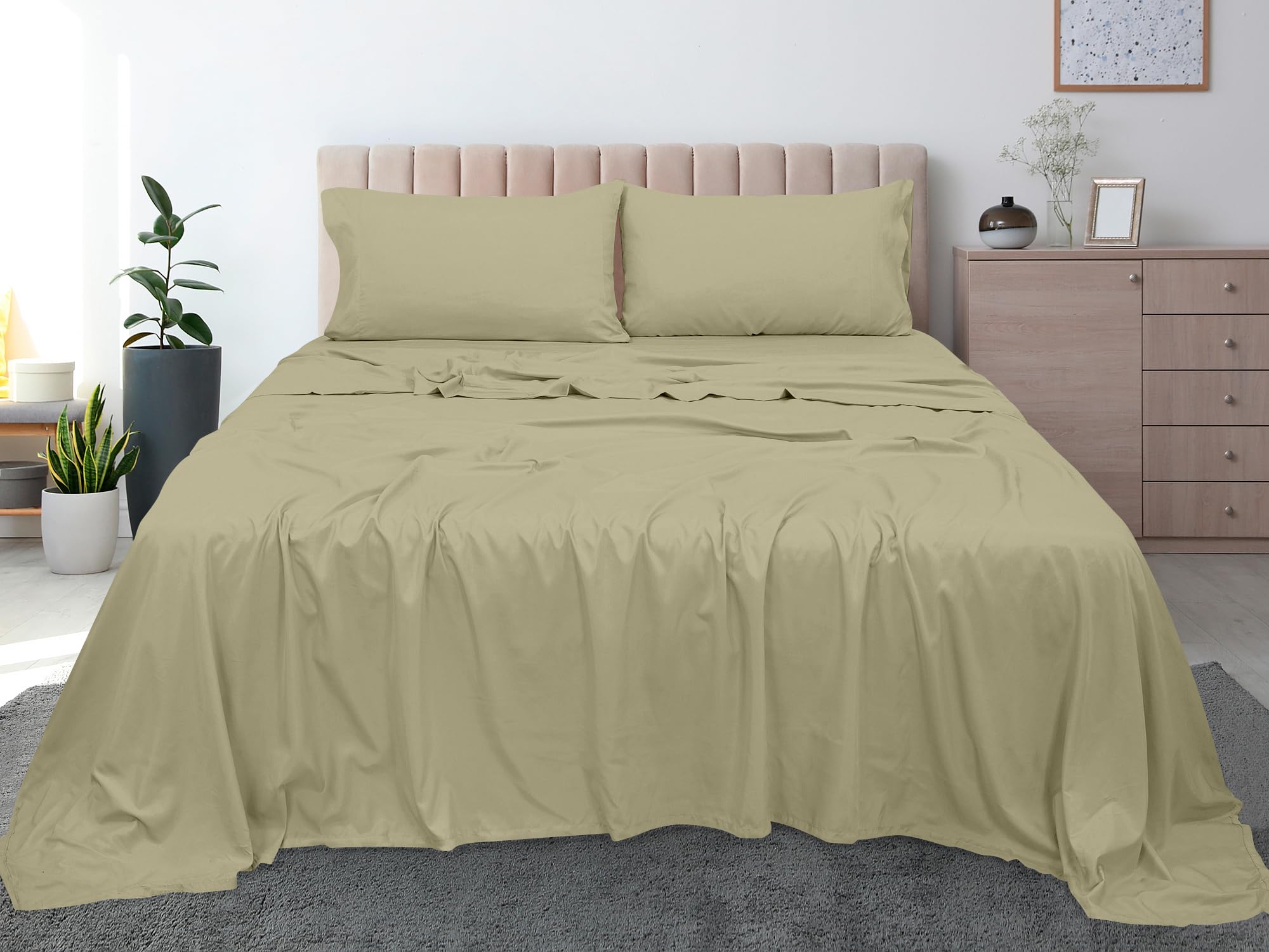 Royale Linen 300 Thread Count 100% Long Staple Combed Cotton Flat Sheet - Super Soft - Top Sheet - Flat Sheet Sold Separately - Breathable, Cool & Crisp Percale Flat Sheet Only (SageGreen)