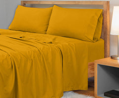 ROYALE LINENS 300 Thread Count 100% Long Staple Combed Cotton Flat Sheet - Super Soft - Top Sheet - Flat Sheet Sold Separately - Breathable, Cool & Crisp Percale Flat Sheet Only (Yellow)