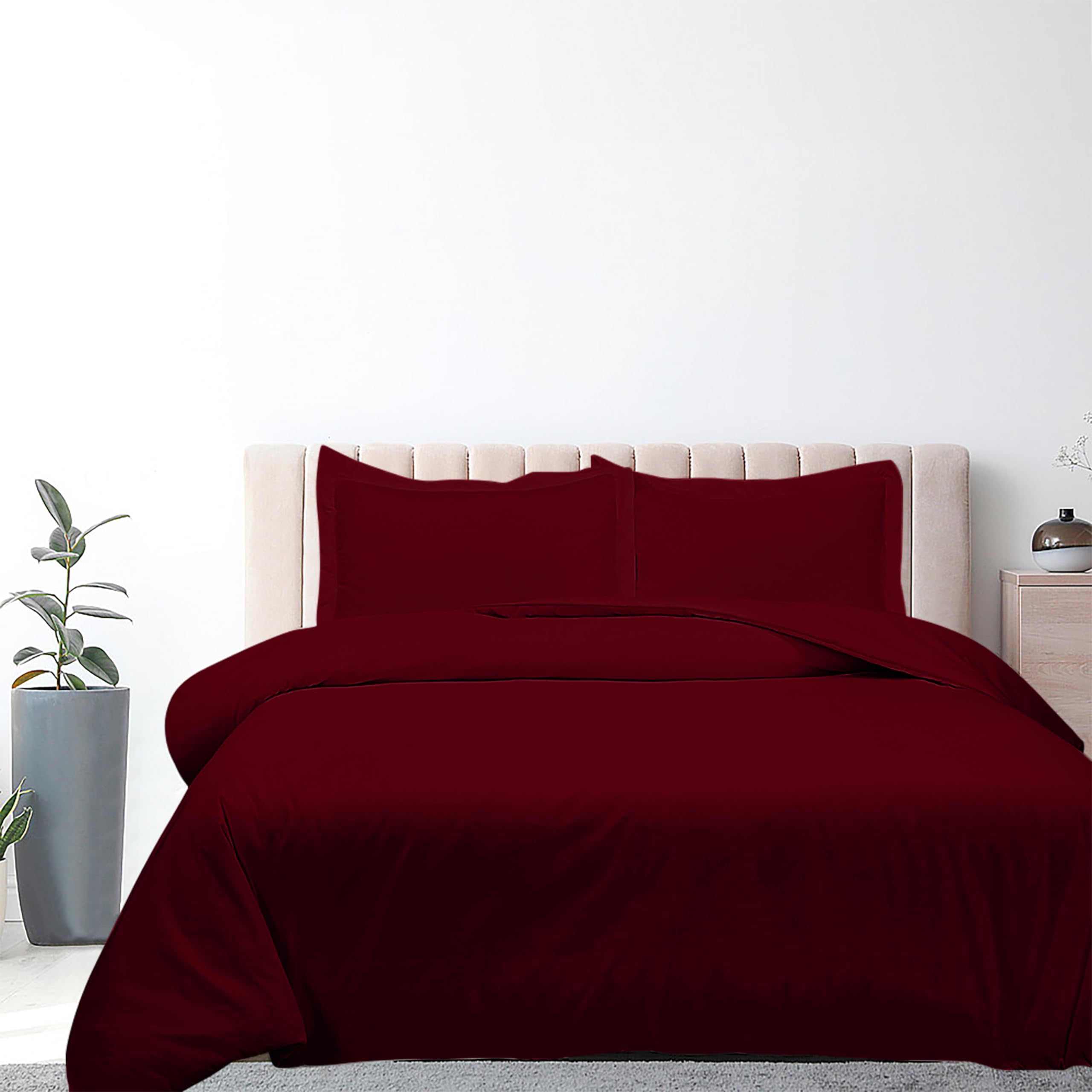 ROYALE LINENS Burgundy Duvet Cover - Duvet Cover Set - 3 Piece Double Brushed Duvet Covers with Zipper Closure, 1 Duvet Cover and 2 Pillow Shams ( Burgundy)