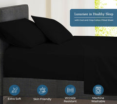 Royale Linens 400 Thread Count 100% American Grown Cotton Fitted Sheet - All Around Elastic Fitted Sheet - Luxury Sateen Weave - Snug Fit Bottom Sheet Fit Up To 16 Inch (Night Black)