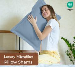 Royale Linens Pillow Shams 2 Pack - Brushed 1800 Microfiber - Bed Pillow Shams Wrinkle Resistant Super Soft and Cozy- Back Overlap Closure- Oxford Pillow Case (Lake Blue)