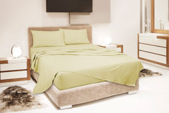 ROYALE LINENS Striped Bed Sheet Set - Microfiber 1800 Bedding - 1 Fitted Sheet, 1 Flat Sheet, 2 Pillowcase - Wrinkle & Fade Resistant - 4 Piece Damask Stripe Bed Sheet Set (Stripe Beige)