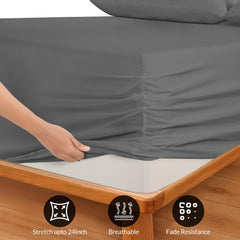 Royale Linens Extra Deep Pocket Fitted Sheet Only - Soft Grey Fitted Sheet Deep Pocket - Fits 18 inch to 24 inch Thick Mattress - Fitted Sheet Only - Elastic Sheet (Grey)