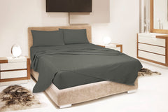 ROYALE LINENS Striped Bed Sheet Set - Microfiber 1800 Bedding - 1 Fitted Sheet, 1 Flat Sheet, 2 Pillow case - Wrinkle & Fade Resistant - 4 Piece Damask Stripe Bed Sheet Set (Stripe Grey)