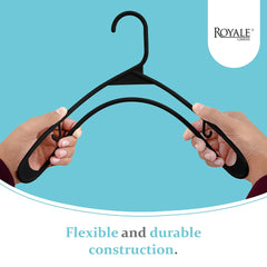 ROYALE Plastic Hangers  - Black Plastic Hangers - Clothes Hanger With Hooks – Heavy Duty Space Saving Coat Hangers Ideal For Everyday Use For Tops, Skirt, Dress, Shirts, Pants ( Black)