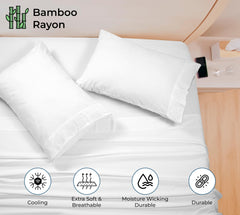 Royale Linen Bamboo Viscose Sheet Set - Cooling Bed Sheet Set - 1 Fitted, 1 Flat & 2 Pillowcase - Fits Up to 16" - Organic Viscose Derived from Bamboo - Bedding Sheet & Pillowcase (White)