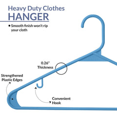 ROYALE Plastic Hangers - Blue Plastic Hangers - Clothes Hanger With Hooks – Heavy Duty Space Saving Coat Hangers Ideal For Everyday Use For Tops, Skirt, Dress, Shirts, Pants ( Blue)