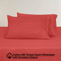 ROYALE LINENS 300 Thread Count 100% Long Staple Combed Cotton Sheet Set - 4 Piece Bed Sheet 1 Fitted Sheet, 1 Flat Sheet, 2 Pillow Case - Breathable, Cool & Crisp Percale Sheet Set ( Pink)