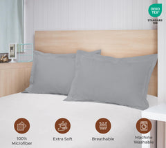 Royale Linens Pillow Shams 2 Pack - Brushed 1800 Microfiber - Bed Pillow Shams, Wrinkle Resistant Super Soft and Cozy - Back Overlap Closure - Oxford Pillow Case (Silver)