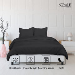 ROYALE Black Duvet Cover- Washed Duvet Cover Set, 3 Piece Double Brushed Duvet Covers with Button Closure - 1 Duvet Cover and 2 Pillow Shams - Comforter Cover