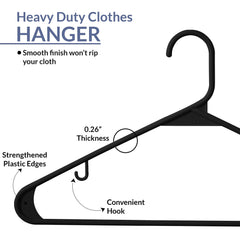 ROYALE Plastic Hangers  - Black Plastic Hangers - Clothes Hanger With Hooks – Heavy Duty Space Saving Coat Hangers Ideal For Everyday Use For Tops, Skirt, Dress, Shirts, Pants ( Black)