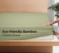 Royale Linens Rayon Derived Bamboo Viscose Fitted Sheet Only - Cooling Fitted Sheets for Bed - Deep Pocket Up to 16" - Organic Viscose Derived from Bamboo - Breathable Bottom Sheet (Sage Green)