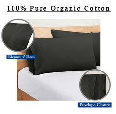 ROYALE LINENS 300 Thread Count 100% Long Staple Combed Cotton Pillowcases Set of 2 - Ultra Soft - Bed Pillow Cover - Breathable, Cool & Crisp Percale Black Pillow Cases (Black)