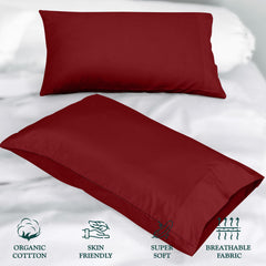 ROYALE LINENS 300 Thread Count 100% Long Staple Combed Cotton Pillowcases Set of 2 - Ultra Soft - Bed Pillow Cover  - Breathable, Cool & Crisp Percale Red Pillow Cases ( Red)